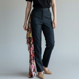 Puppets and Puppets Black Skant Scarf Detail Wool Blend Trousers Size 2 NWT